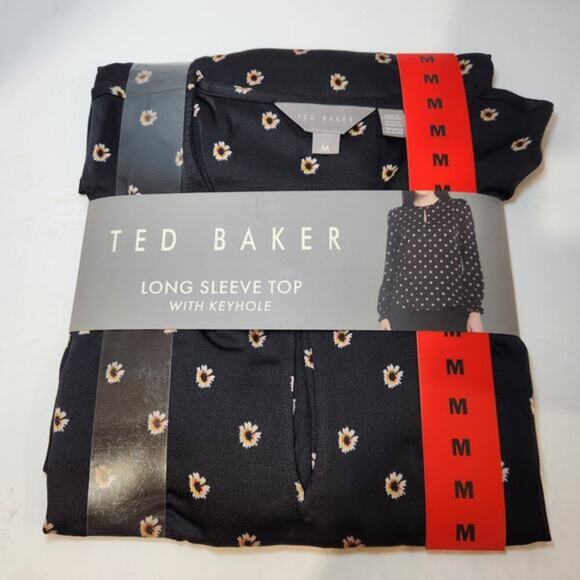 Ted Baker Long Sleeve Top With Keyhole, Flower Print - Black, Medium - Picture 2 of 2